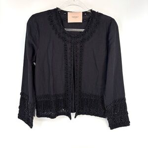 Twinset‎ Black Beaded Blazer Size 6 Event Glam